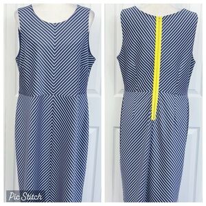 Cato Slate Blue & White Diagonal Stripe Yellow Zipper Sheath Dress 18W